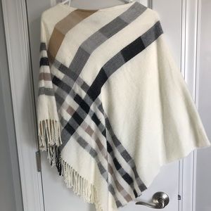 Cream Poncho with black/ camel - OS